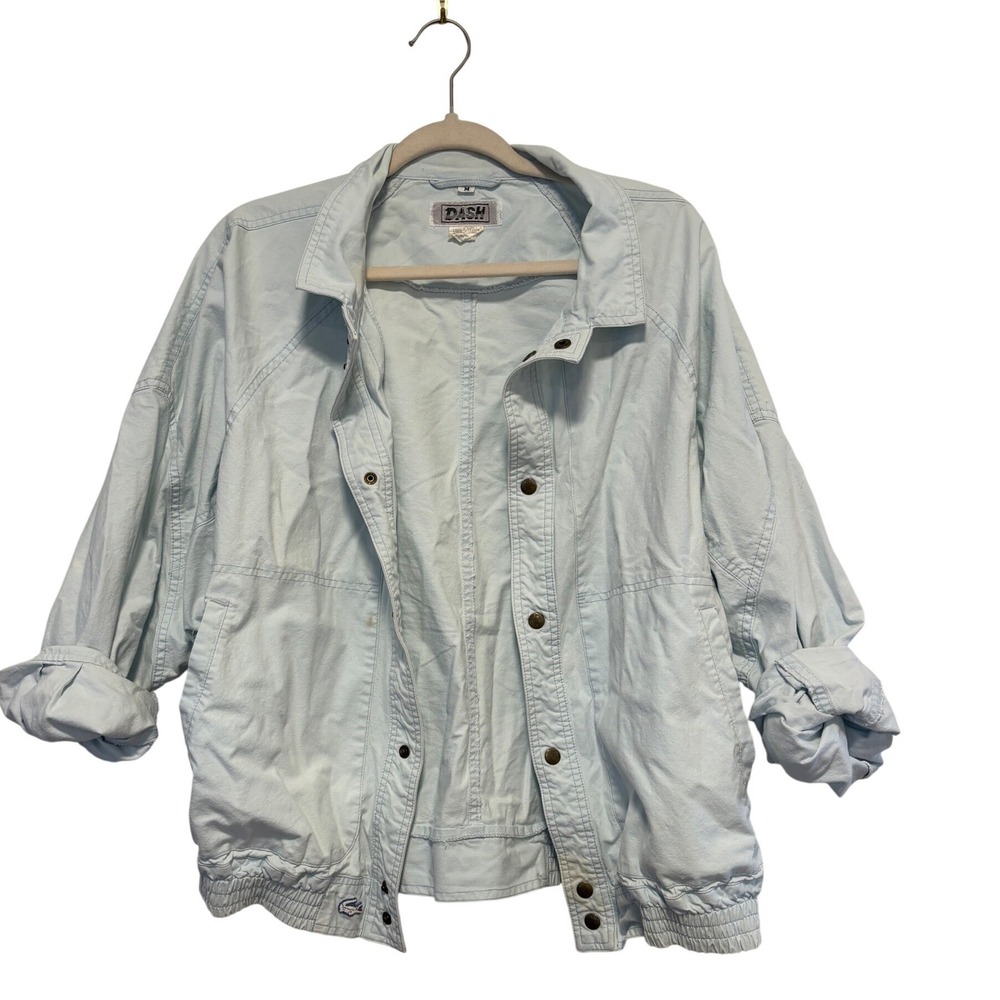 Vintage Dash Light Blue Cotton Snap Front Oversized Bomber Jacket M/ L
